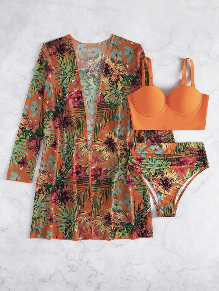 Women's bikini set with floral cover-up Mune Fashion