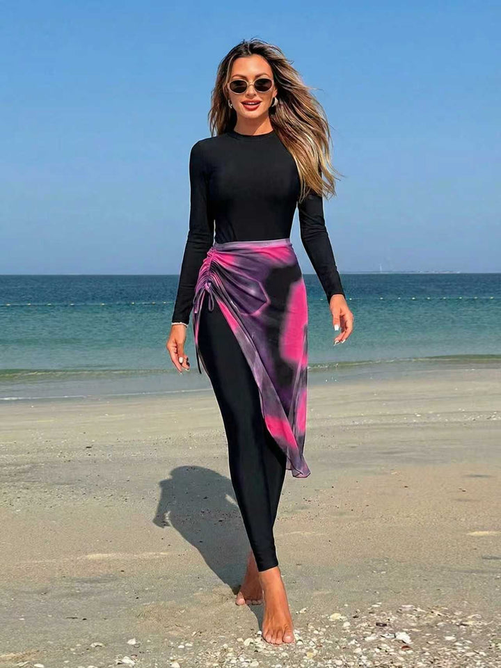 Women's Elegant Long Swimsuit with Wrap Skirt Mune Fashion