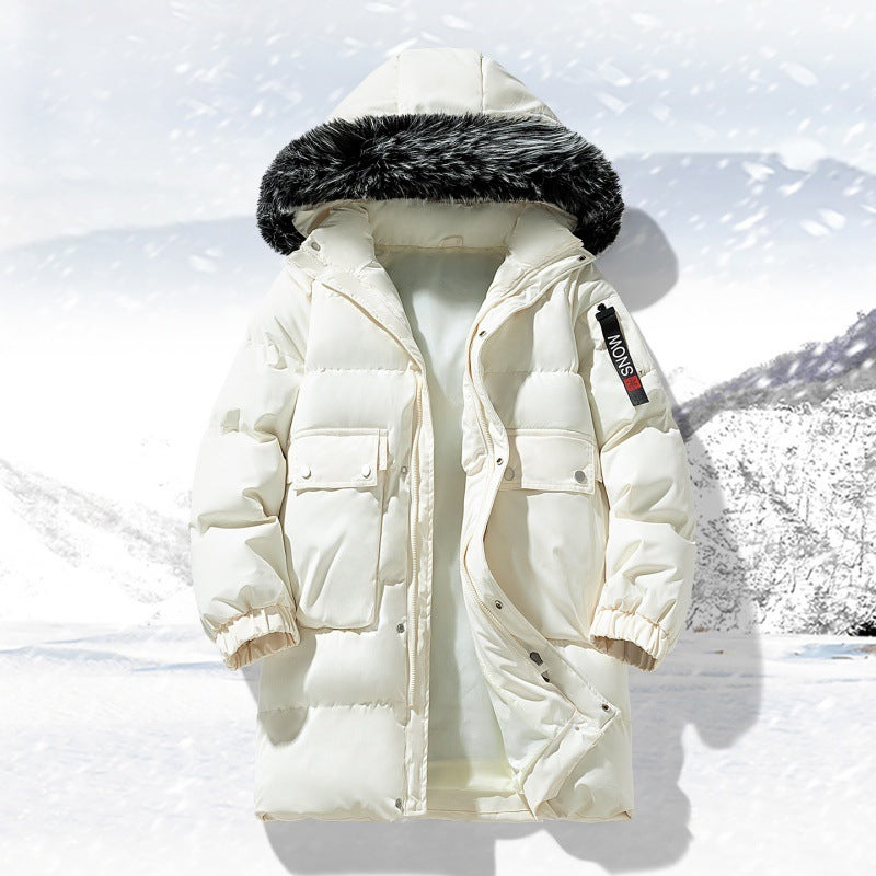 Men's longer quilted winter parka with hood and faux fur trim Mune Fashion