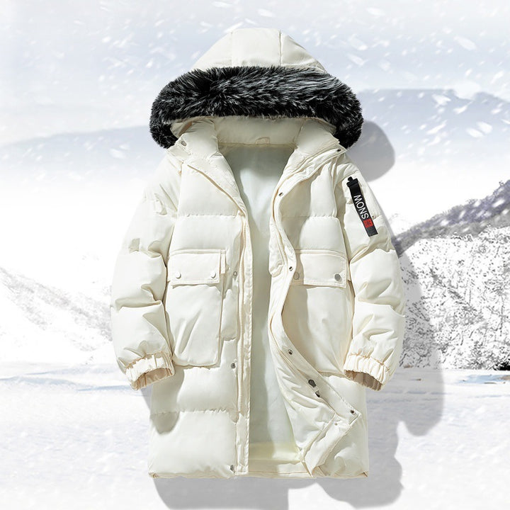 Men's longer quilted winter parka with hood and faux fur trim Mune Fashion