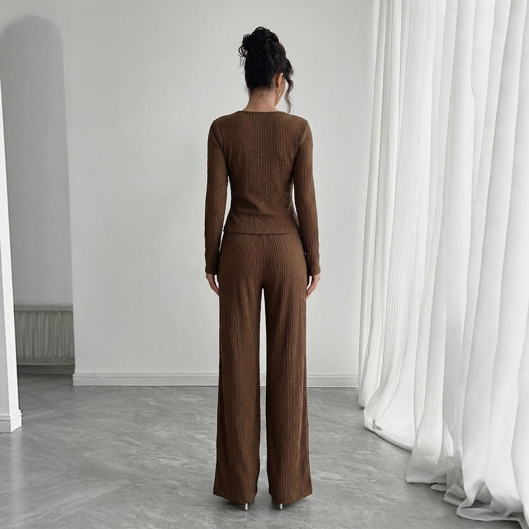 Women's tailored wrap two-piece with decorative buckle and wide pant leg Mune Fashion