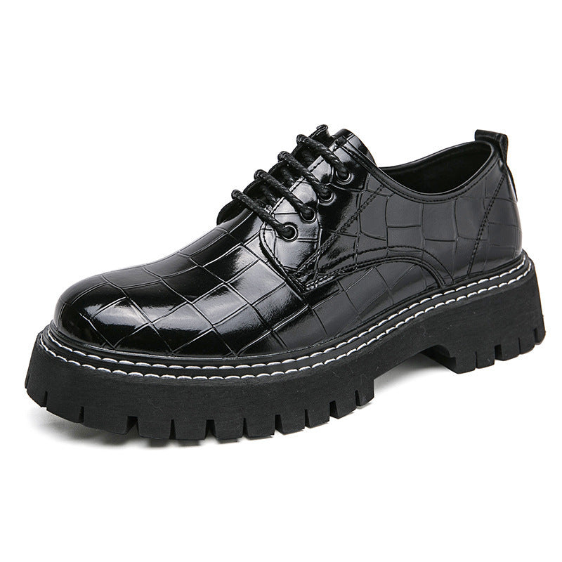 Women's Chunky Derby Lace-Up Shoe with Crocodile Embossing, Lacquered Faux Leather and Profiled Platform Sole Mune Fashion