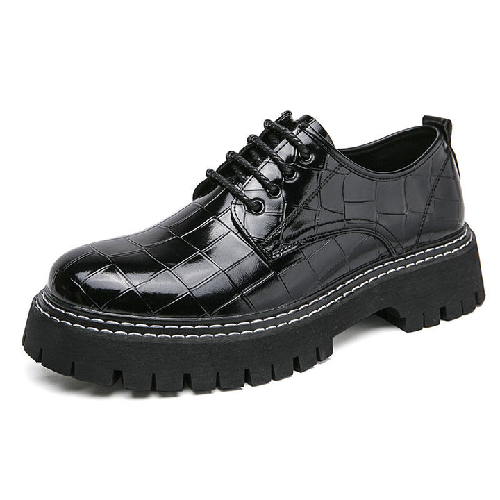 Women's Chunky Derby Lace-Up Shoe with Crocodile Embossing, Lacquered Faux Leather and Profiled Platform Sole Mune Fashion