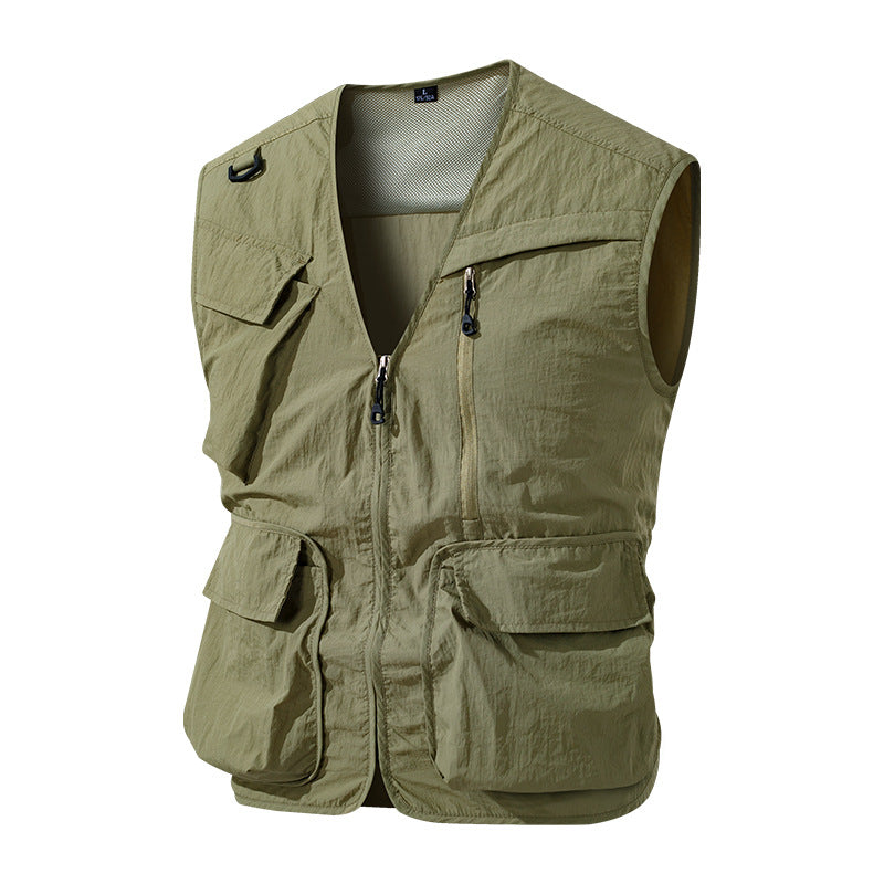 Men's Multifunctional Outdoor Utility Vest with Mesh Lining and Numerous Pockets Mune Fashion