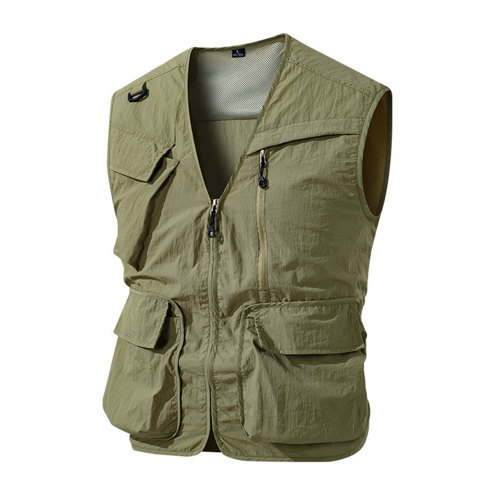 Men's Outdoor Utility Fishing Vest with Breathable Mesh Back and Multifunctional Pockets Mune Fashion