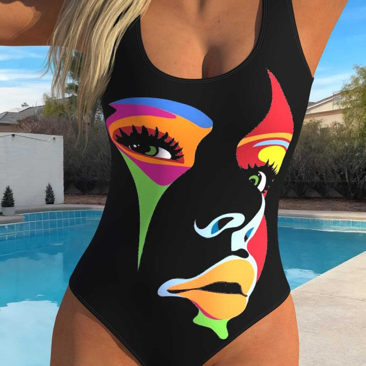 Ladies swimsuit with creative graphic design and high leg cut Mune Fashion