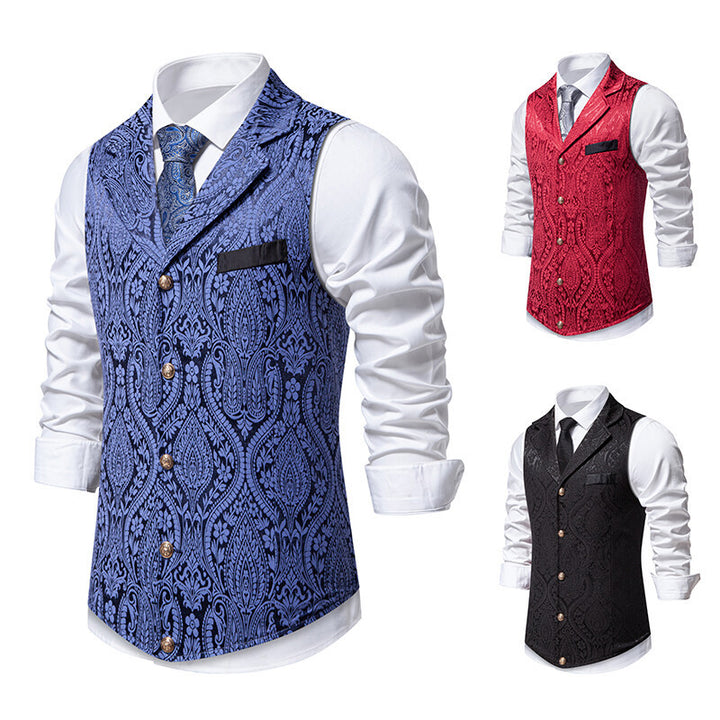 Men's Paisley Jacquard Waistcoat with Shawl Collar, Tailored Fit and Decorative Buttons Mune Fashion