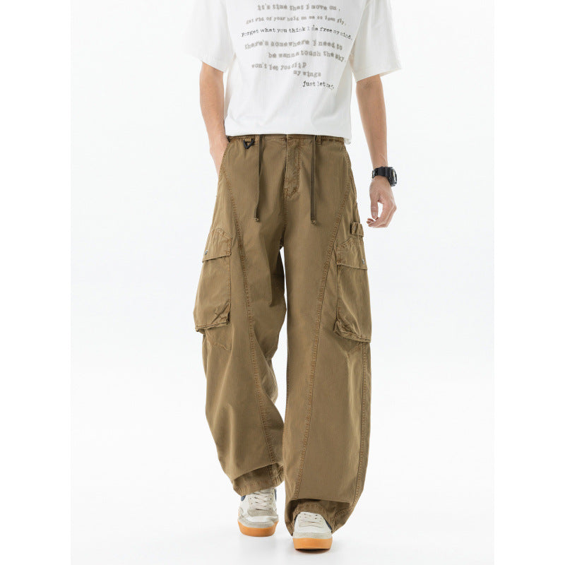 Men's Loose Cargo Pants in Baggy Cut with Utility Pockets and Drawstring Waist Mune Fashion