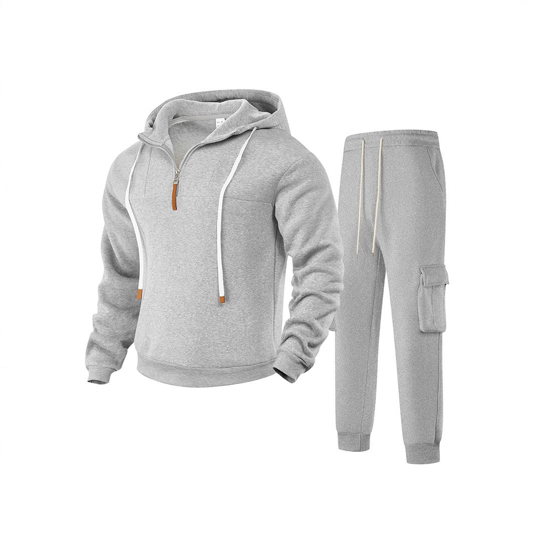 Men's two-piece sweat set with hood, elastic waistband, and patch cargo pockets Mune Fashion