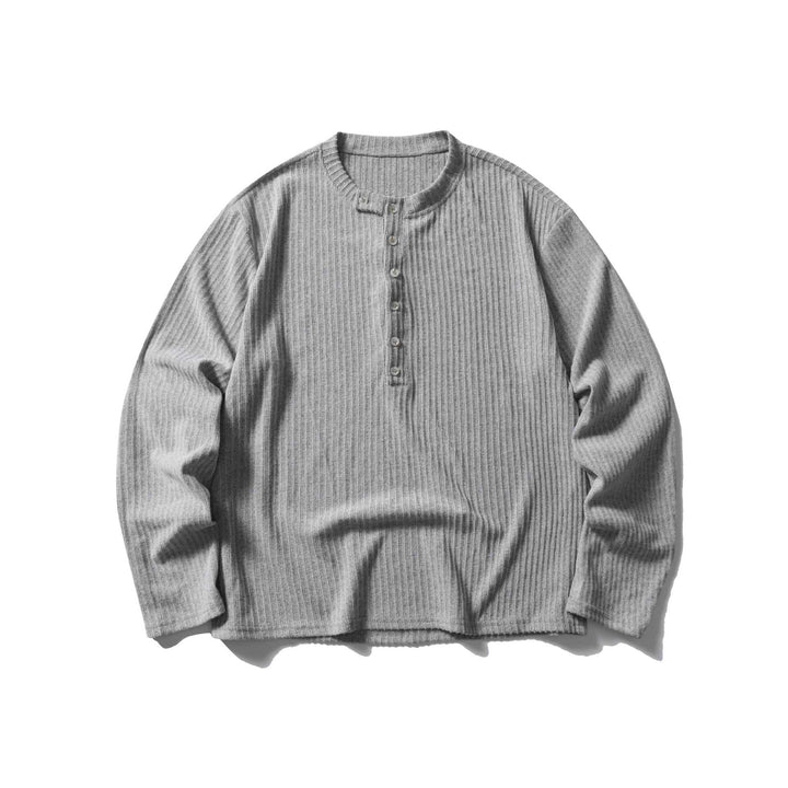 Unisex Ribbed Henley Sweater with Round Neck and Continuous Button Placket Mune Fashion