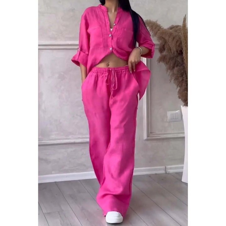 Women's Wide Linen Blend Pants with High Elastic Waistband, Drawstring and Palazzo Silhouette Mune Fashion