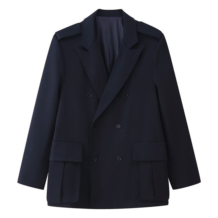 Women Double-breasted Field Blazer with large flap pockets and shoulder epaulets Mune Fashion