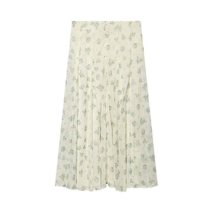 Women's Long Pleated Chiffon Skirt with Delicate Floral Print and High Waist Mune Fashion