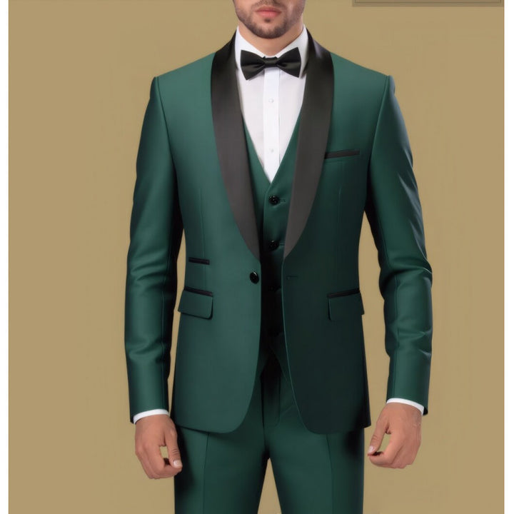 Men's Tailored Three-Piece Tuxedo with Shawl Collar and Satin Lapel Mune Fashion