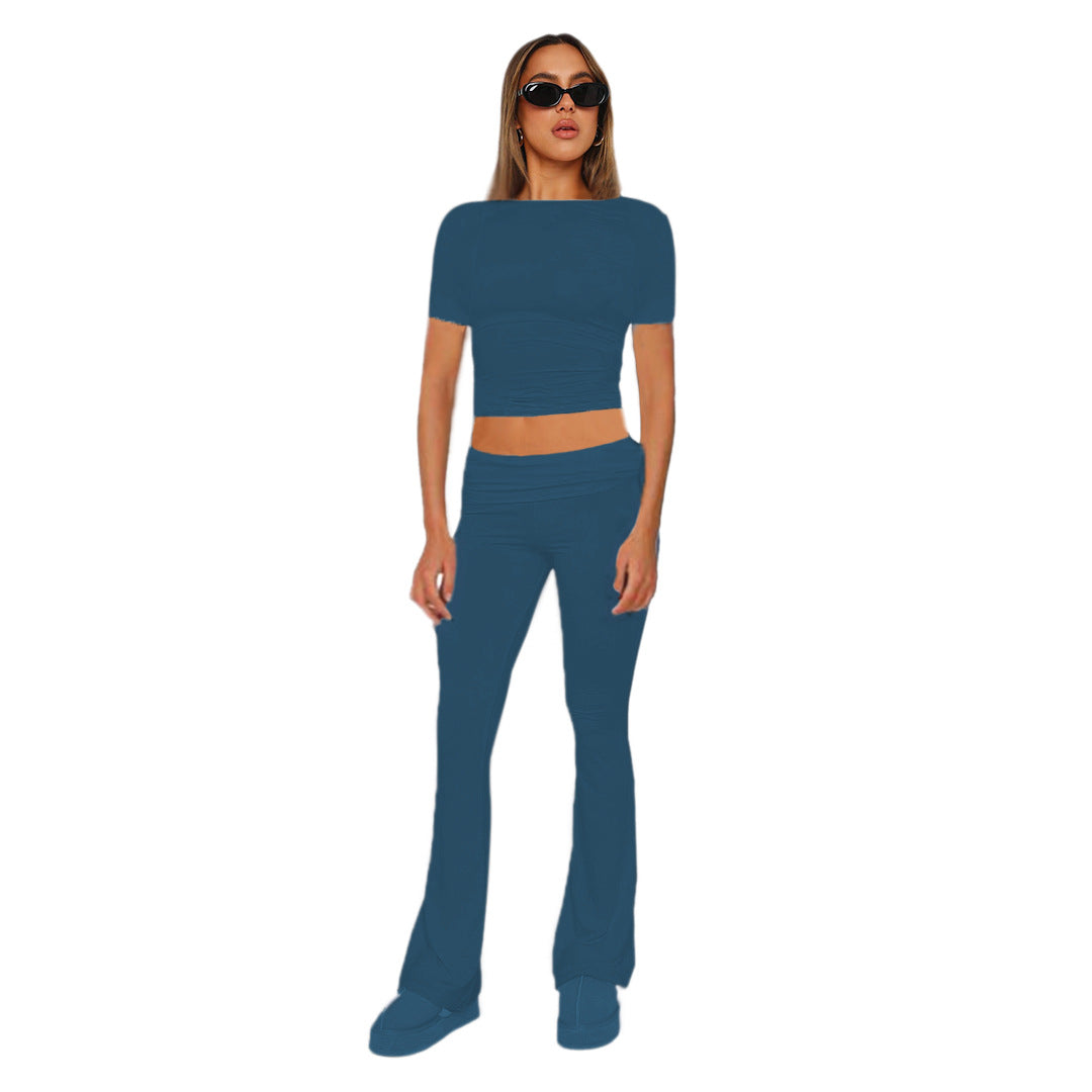 Ladies high waist yoga pants with wrap waistband, flared leg and stretch quality Mune Fashion