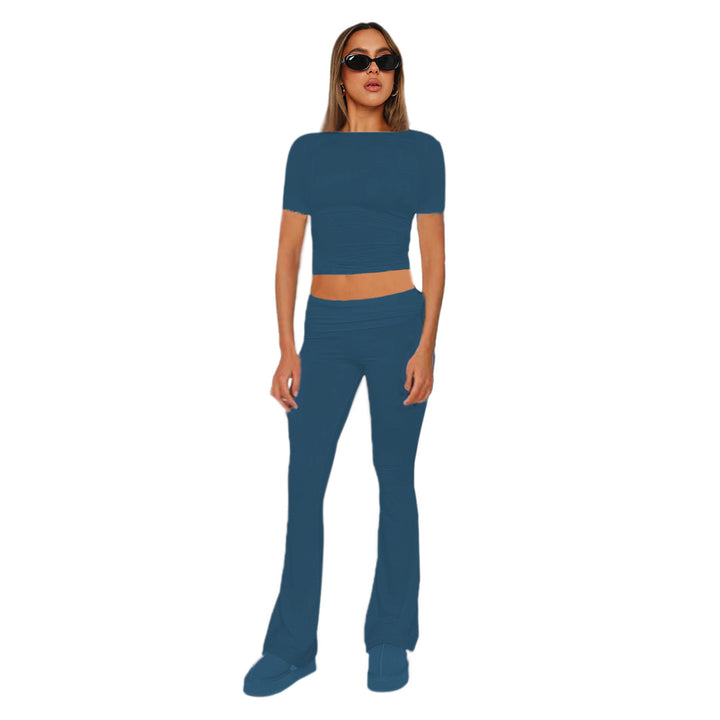 Ladies high waist yoga pants with wrap waistband, flared leg and stretch quality Mune Fashion