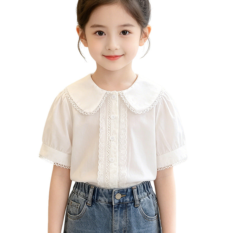 Girls blouse with elegant collar and lace embellishment Mune Fashion