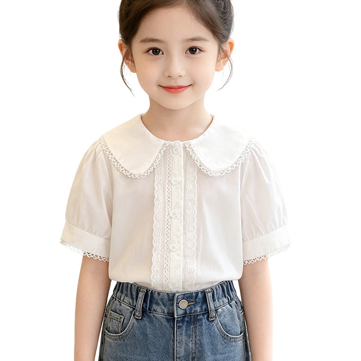 Girls blouse with elegant collar and lace embellishment Mune Fashion