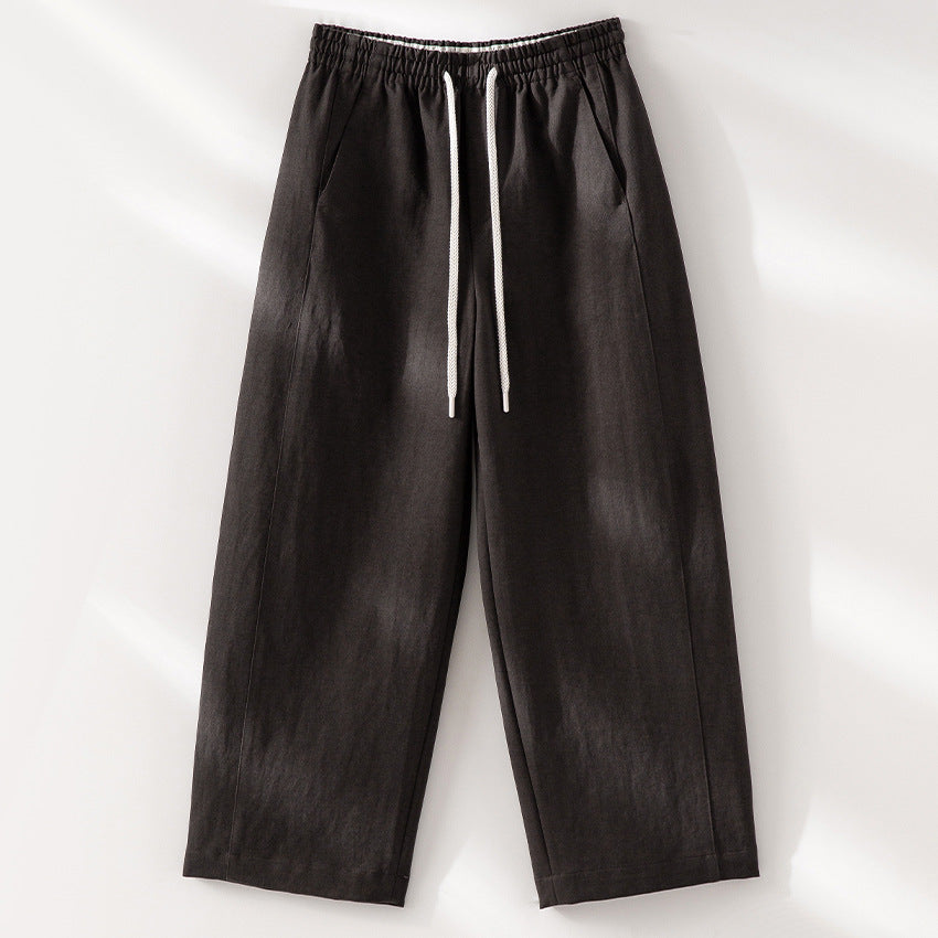 Women Wide Linen Blend Pants with Elastic Waistband and Drawstring Mune Fashion
