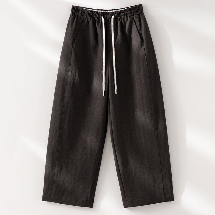 Women Wide Linen Blend Pants with Elastic Waistband and Drawstring Mune Fashion