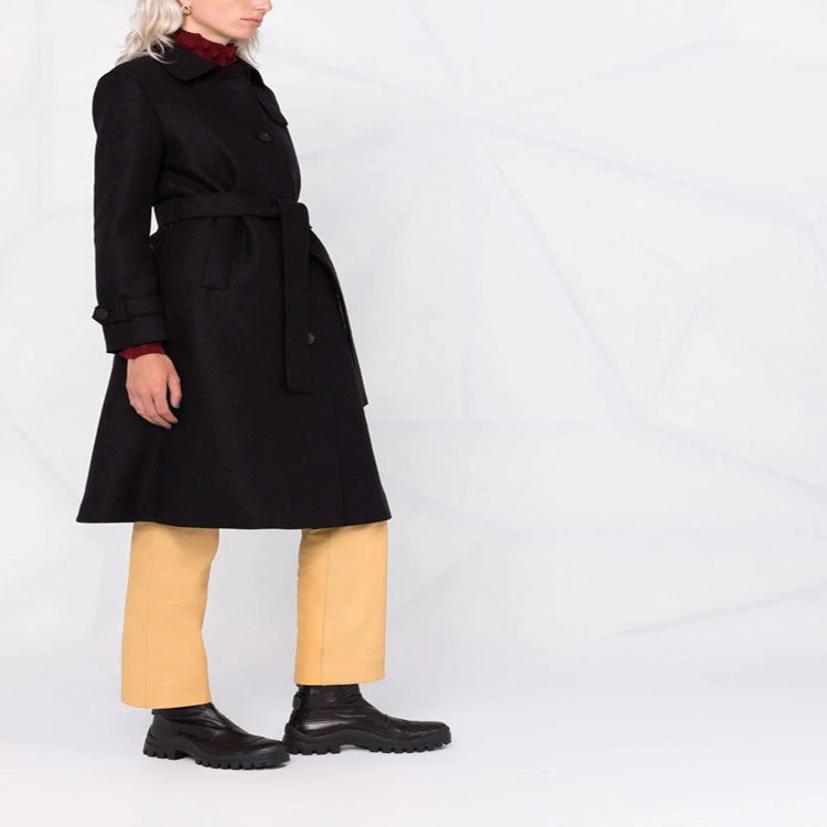 Women Tailored Wool Blend Coat with Tie Belt and A-Line Cut Mune Fashion