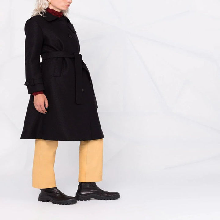 Women Tailored Wool Blend Coat with Tie Belt and A-Line Cut Mune Fashion