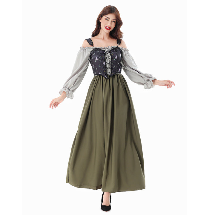 Ladies Corsage Dress with Lace-Up Corset and Off-the-Shoulder Blouse Top Mune Fashion