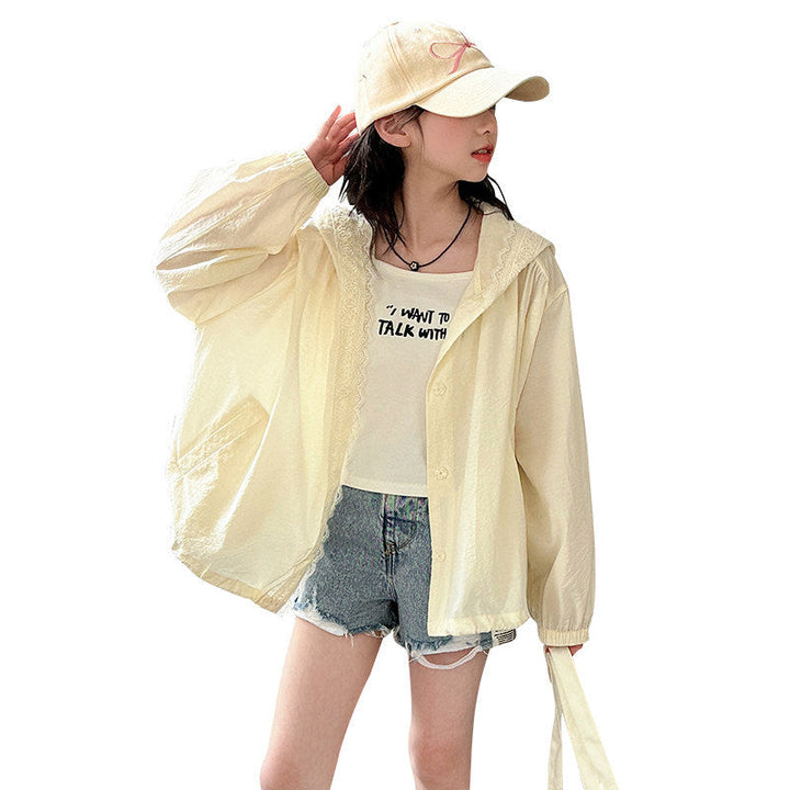 Women's light hoodie jacket with lace trim and loose fit Mune Fashion