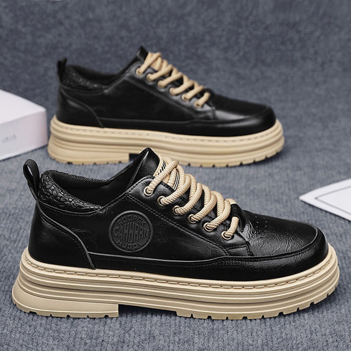 Men's robust platform leather sneakers with padded heel collar, pull tab, and grippy tread sole Mune Fashion