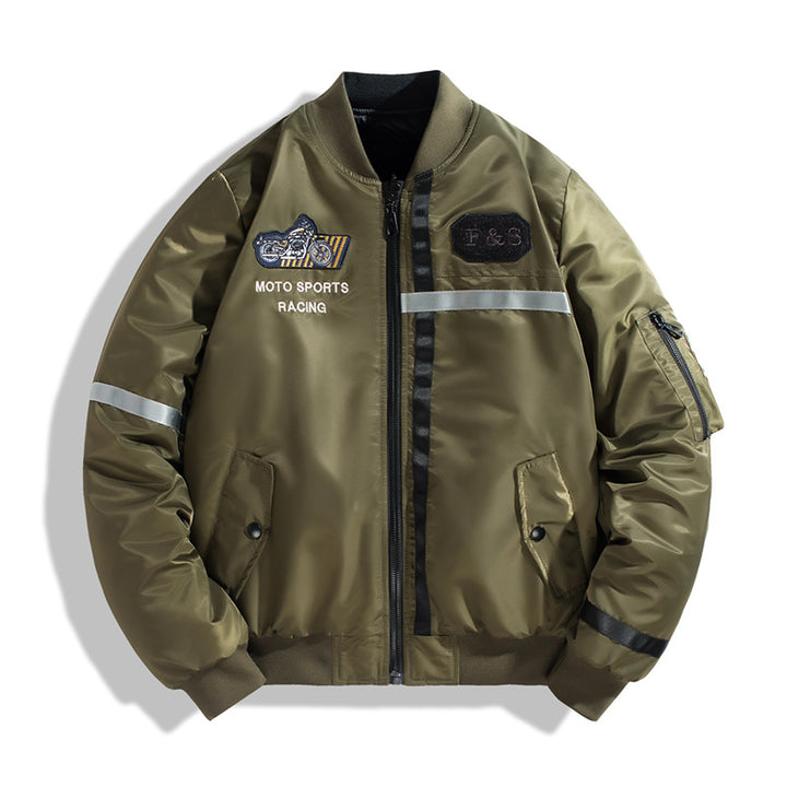 Men's bomber jacket in flight jacket style with reflective stripes, utility pockets and light thermal lining Mune Fashion