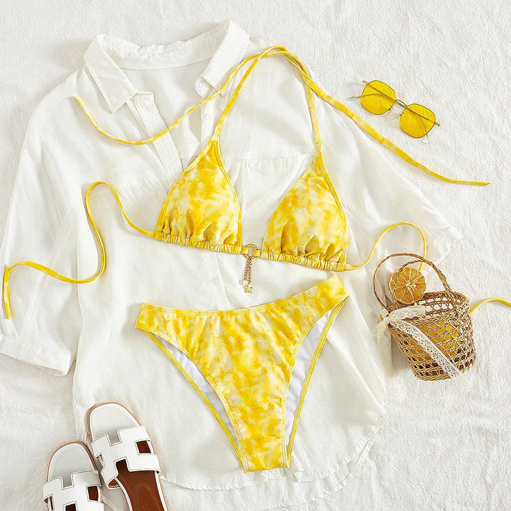 Women's triangle bikini with gathers and fashionable detail Mune Fashion