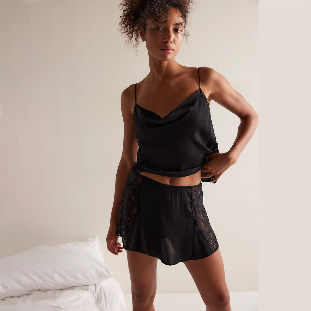 Women's Satin Nightdress with Lace Accents Mune Fashion