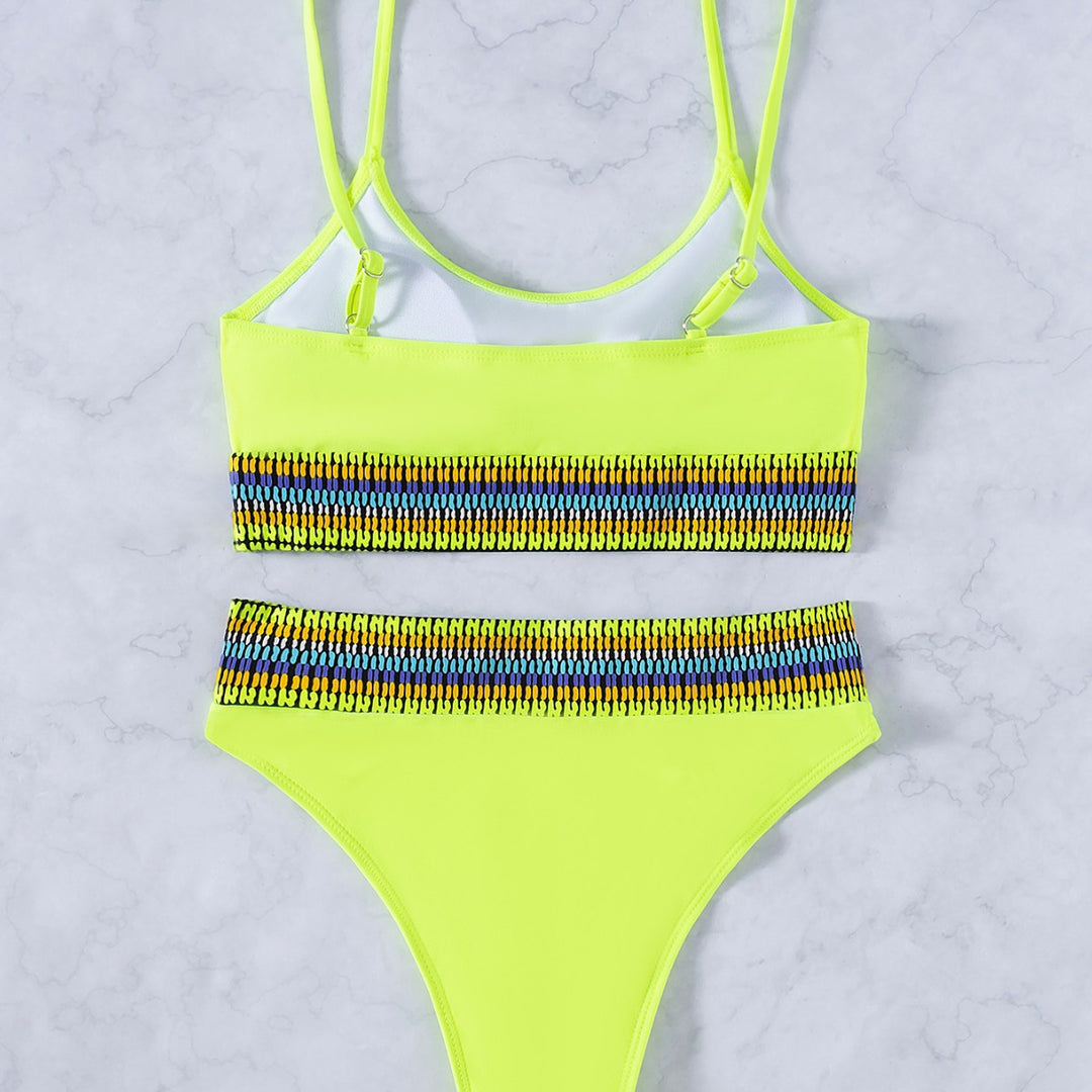 Women's High-Waisted Bikini with Sporty Design and Colorful Band Mune Fashion