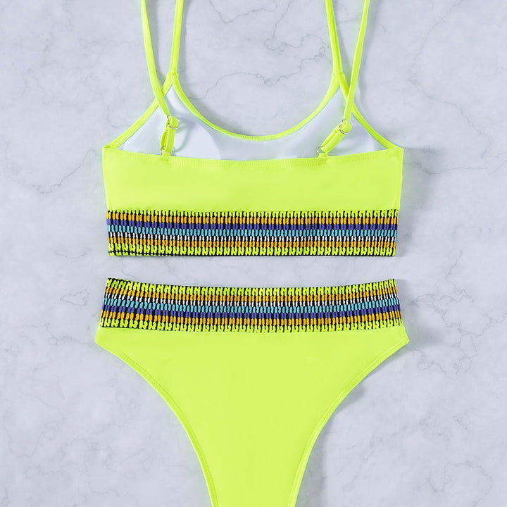 Women's High-Waisted Bikini with Sporty Design and Colorful Band Mune Fashion