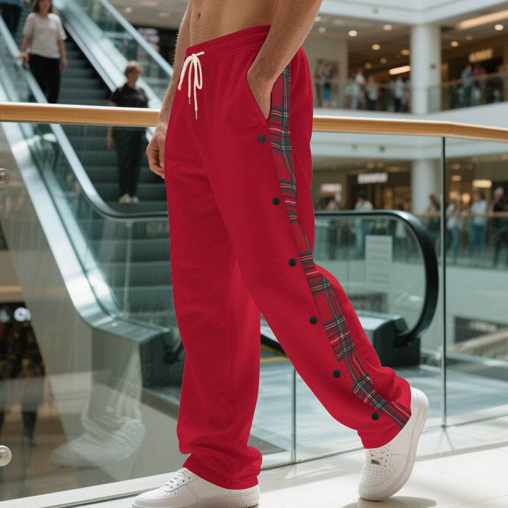 Men's nan Sweatpants with side check stripe, snap button placket and drawstring Mune Fashion