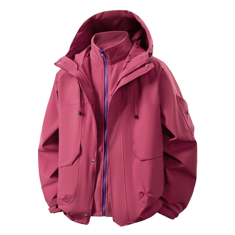Unisex two-layer softshell parka with removable fleece inner layer, hood, and utility pockets Mune Fashion
