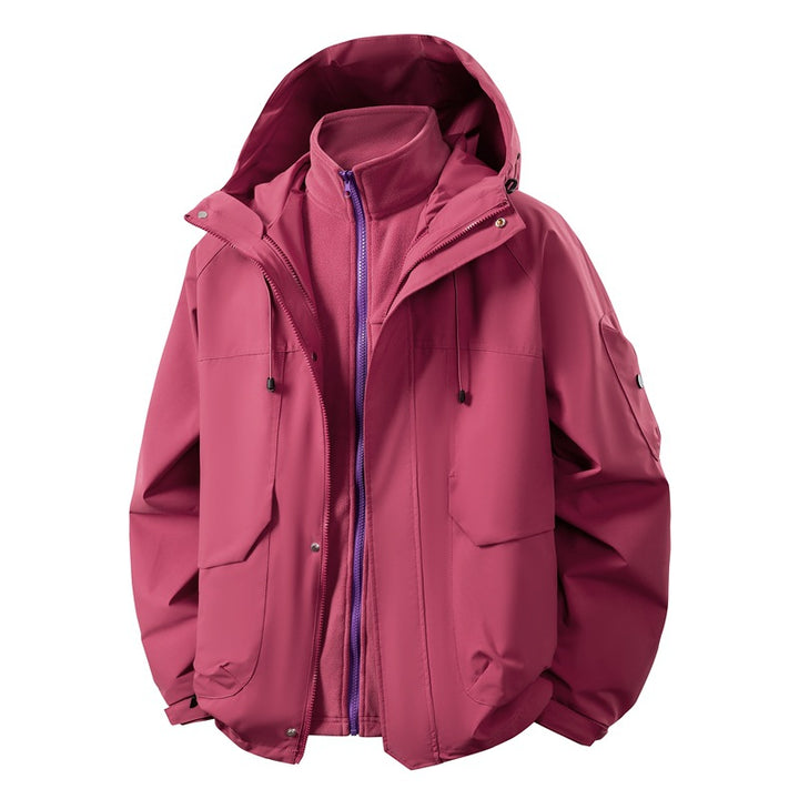 Unisex two-layer softshell parka with removable fleece inner layer, hood, and utility pockets Mune Fashion