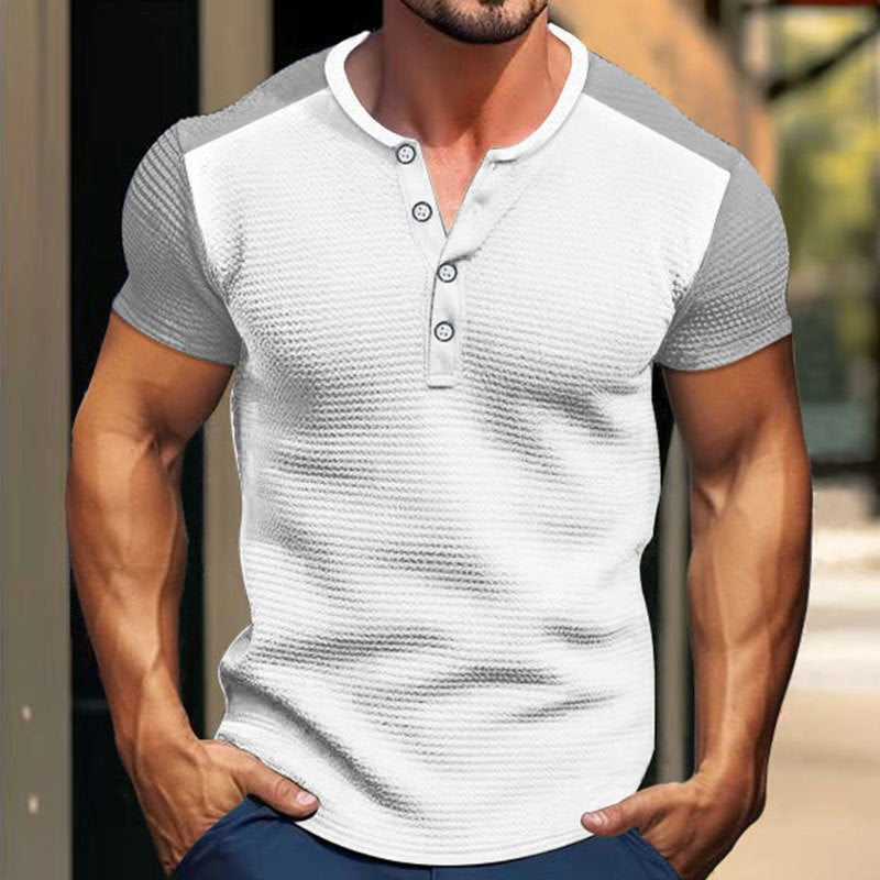Men's short-sleeved Henley shirt with mid-length button placket and raglan sleeves Mune Fashion