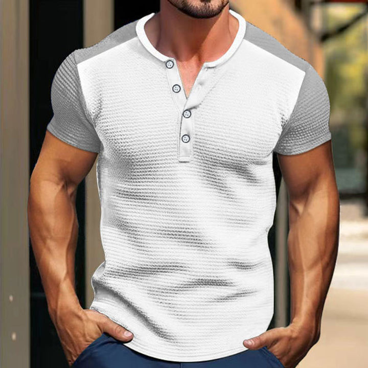 Men's short-sleeved Henley shirt with mid-length button placket and raglan sleeves Mune Fashion