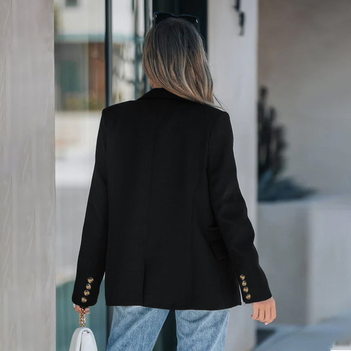 Women Double-Breasted Longline Blazer with Tailored Silhouette & Decorative Button Placket Mune Fashion
