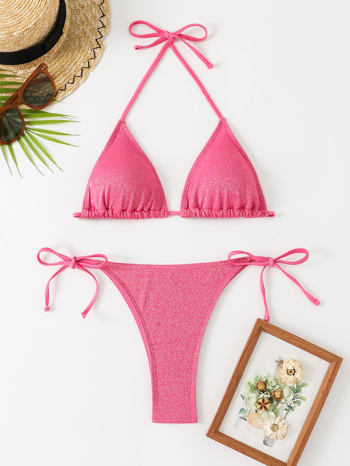 Women's Triangle Bikini with Shimmering Ruffle Design Mune Fashion