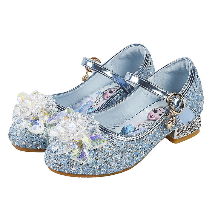 Girls Glittering Mary Jane Shoes with Sparkling Flower Appliqués Mune Fashion