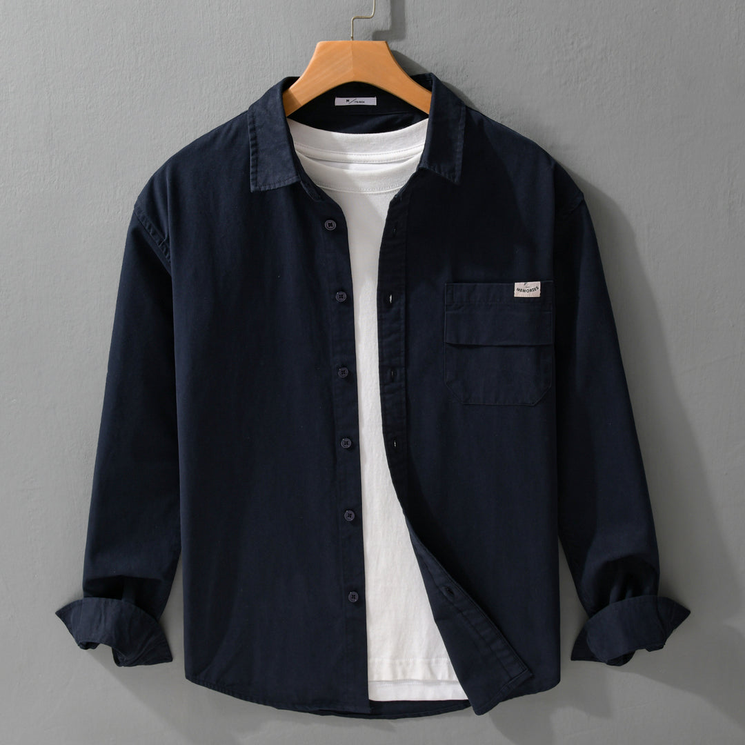 Men's Lightweight Cotton Overshirt with Kent Collar, Chest Pocket and Relaxed Fit Mune Fashion