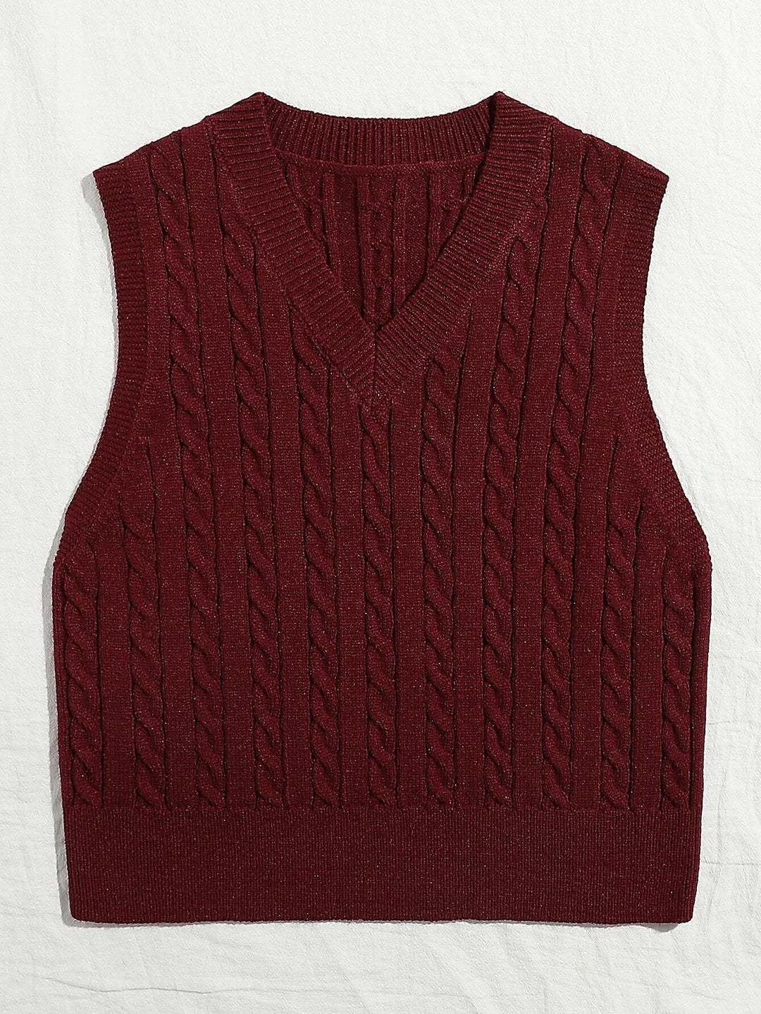 Women Knitted Sleeveless Cable Knit Sweater Vest with V-Neck Mune Fashion