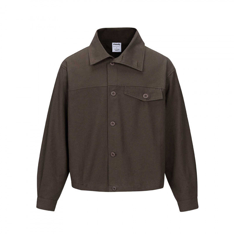 Unisex Short Cut Boxy Shirt Jacket with Chest Pocket and Clear Button Placket Mune Fashion