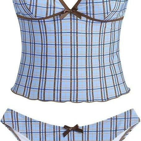 Women's swimsuit with fashionable V-neck and check pattern Mune Fashion