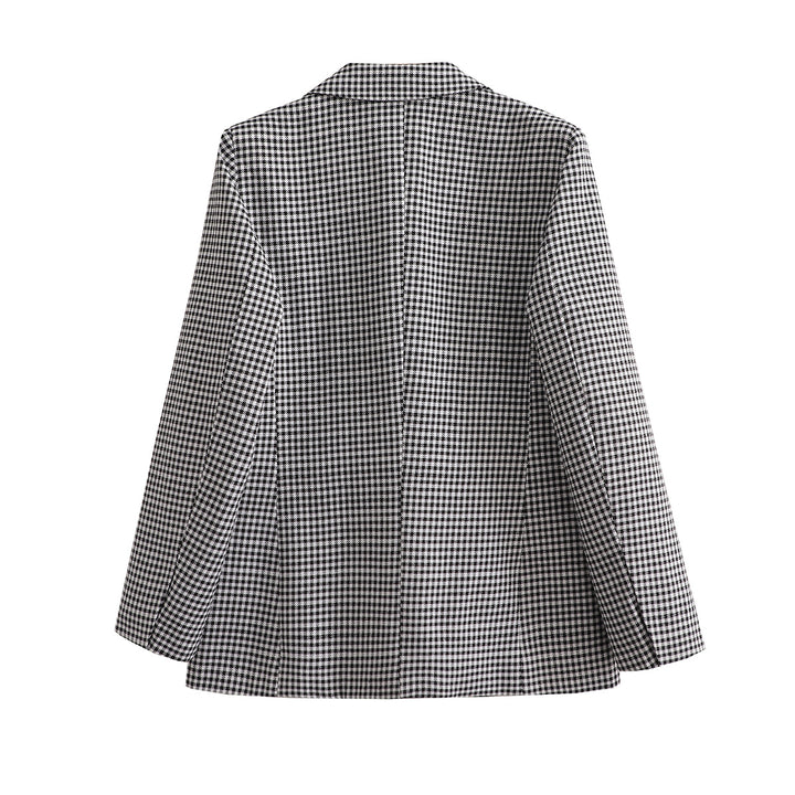 Women's Oversize Houndstooth Blazer with Single-Button Closure and Patch Pockets Mune Fashion