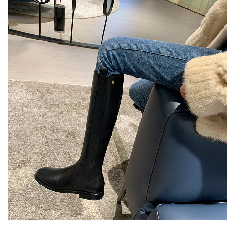 Women knee-high leather Chelsea boots with elastic insert Mune Fashion