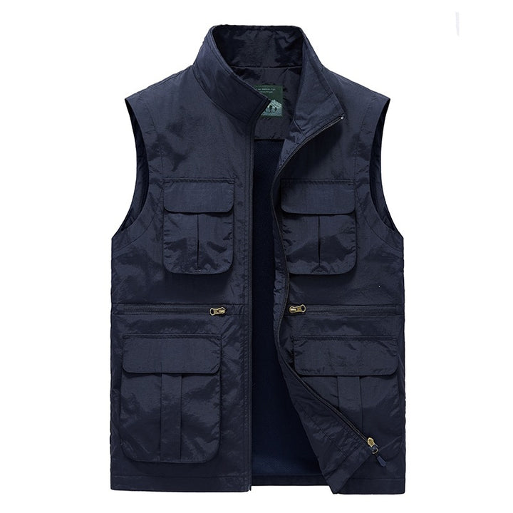 Men's multi-pocket utility vest with zipper, mesh lining & high stand-up collar Mune Fashion