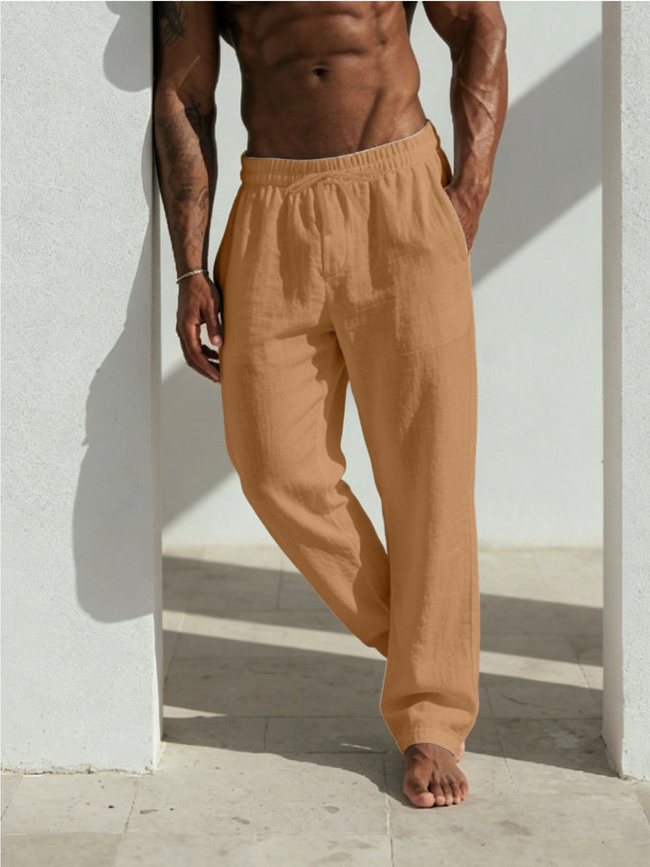 Men's Summer Relaxed Pants made of Linen Blend with Straight Leg and Drawstring Mune Fashion